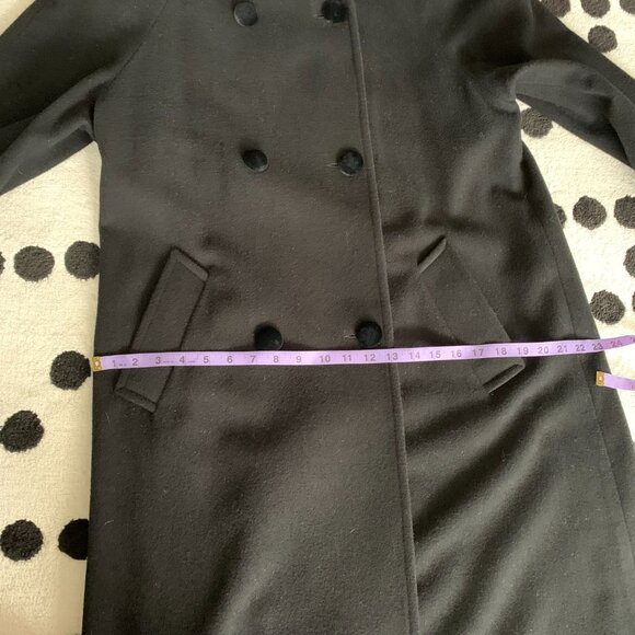 Vintage 90s Double Breasted Hooded Wool Velvet Trim Long Maxi Pea Coat Overcoat - Picture 14 of 15